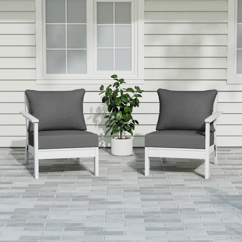 Canapé deux places blanc Polytrends Birchwood All Weather HDPE pour terrasse extérieure (2 pièces)