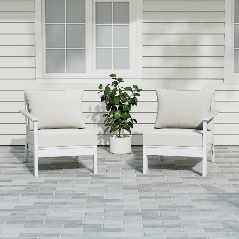 Canapé deux places blanc Polytrends Birchwood All Weather HDPE pour terrasse extérieure (2 pièces)