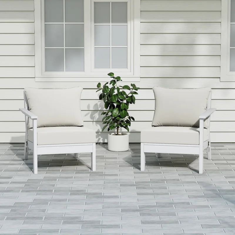 Canapé deux places blanc Polytrends Birchwood All Weather HDPE pour terrasse extérieure (2 pièces)