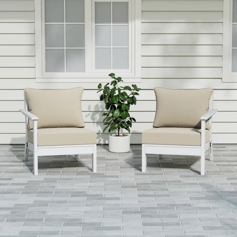 Canapé deux places blanc Polytrends Birchwood All Weather HDPE pour terrasse extérieure (2 pièces)