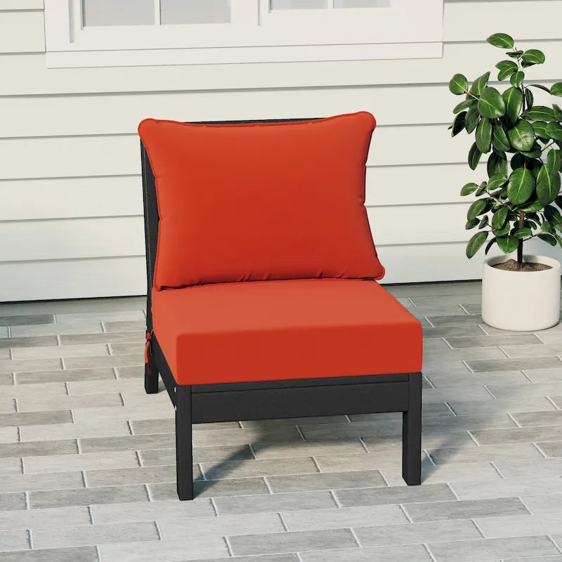 Fauteuil de jardin profond sans accoudoirs, noir, en polyéthylène haute densité (PEHD), avec coussins, Polytrends Birchwood (1 pièce)
