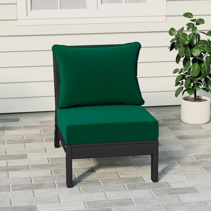 Fauteuil de jardin profond sans accoudoirs, noir, en polyéthylène haute densité (PEHD), avec coussins, Polytrends Birchwood (1 pièce)