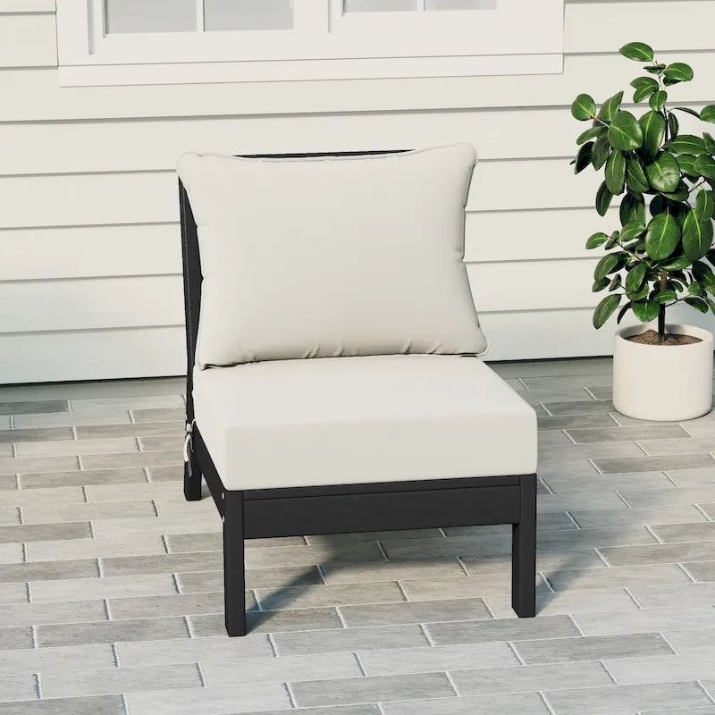 Fauteuil de jardin profond sans accoudoirs, noir, en polyéthylène haute densité (PEHD), avec coussins, Polytrends Birchwood (1 pièce)