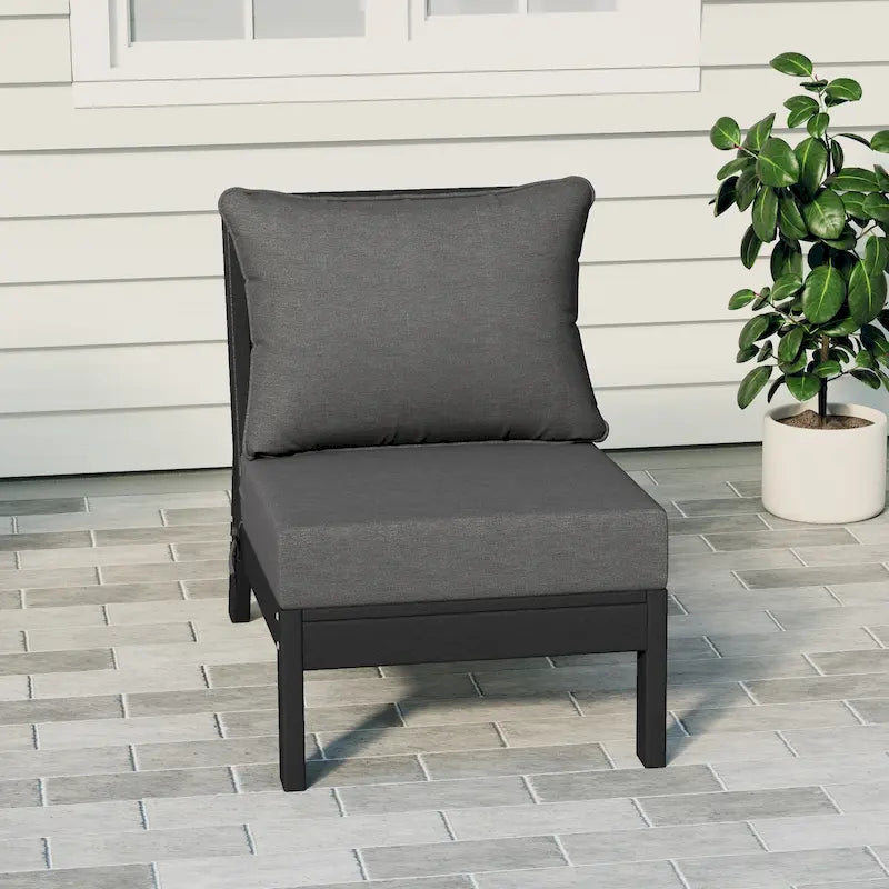 Fauteuil de jardin profond sans accoudoirs, noir, en polyéthylène haute densité (PEHD), avec coussins, Polytrends Birchwood (1 pièce)