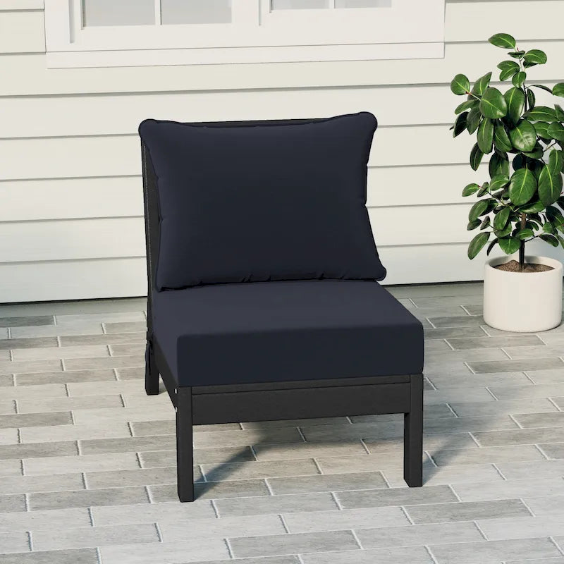 Fauteuil de jardin profond sans accoudoirs, noir, en polyéthylène haute densité (PEHD), avec coussins, Polytrends Birchwood (1 pièce)
