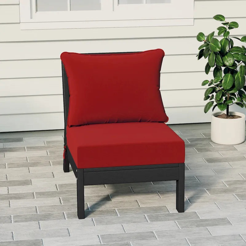 Fauteuil de jardin profond sans accoudoirs, noir, en polyéthylène haute densité (PEHD), avec coussins, Polytrends Birchwood (1 pièce)