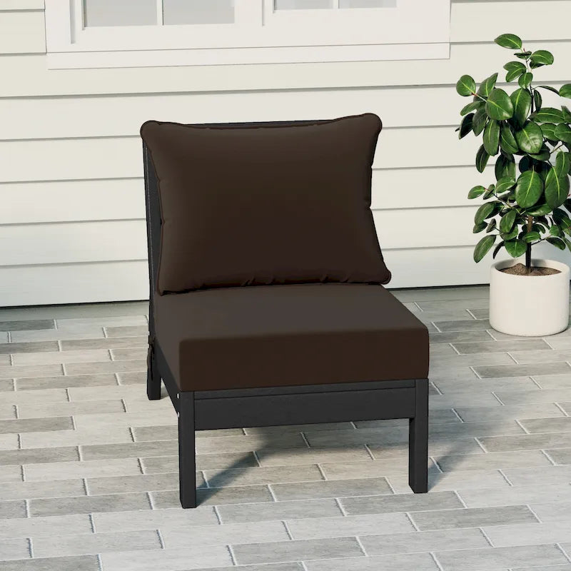 Fauteuil de jardin profond sans accoudoirs, noir, en polyéthylène haute densité (PEHD), avec coussins, Polytrends Birchwood (1 pièce)