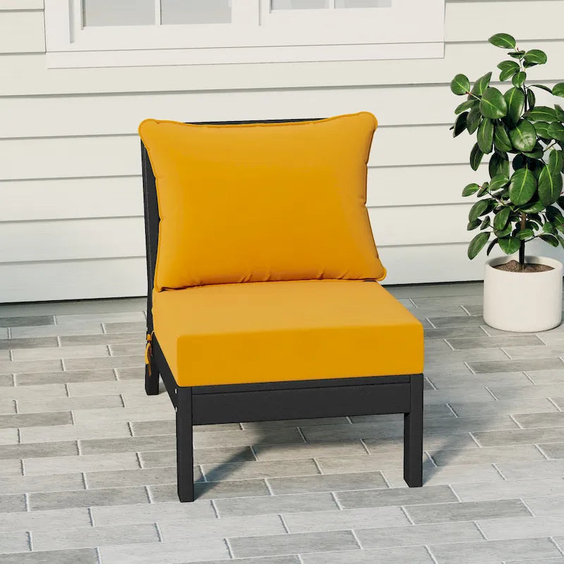 Fauteuil de jardin profond sans accoudoirs, noir, en polyéthylène haute densité (PEHD), avec coussins, Polytrends Birchwood (1 pièce)