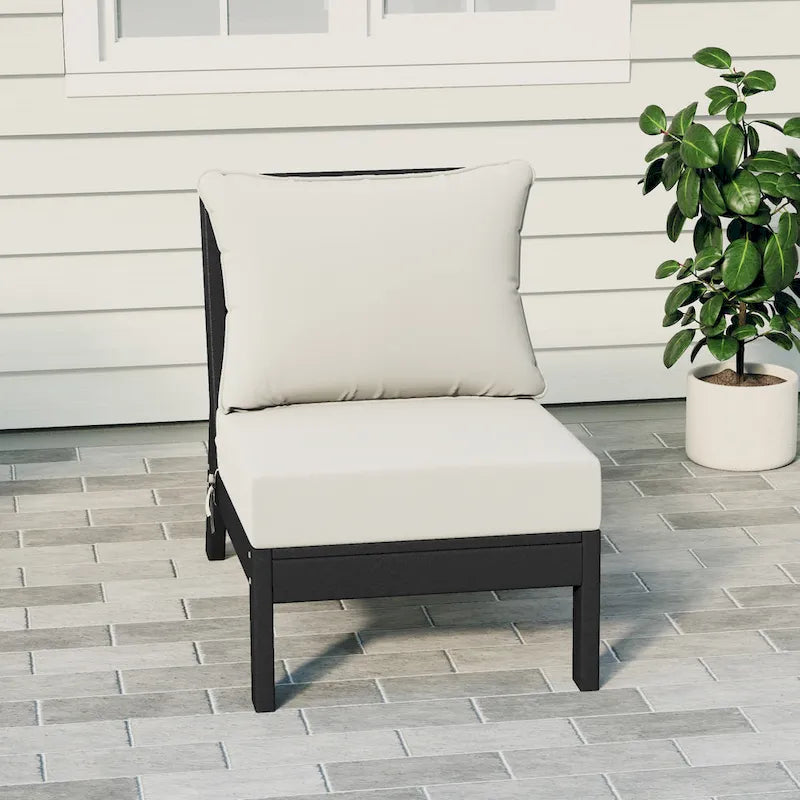 Fauteuil de jardin profond sans accoudoirs, noir, en polyéthylène haute densité (PEHD), avec coussins, Polytrends Birchwood (1 pièce)