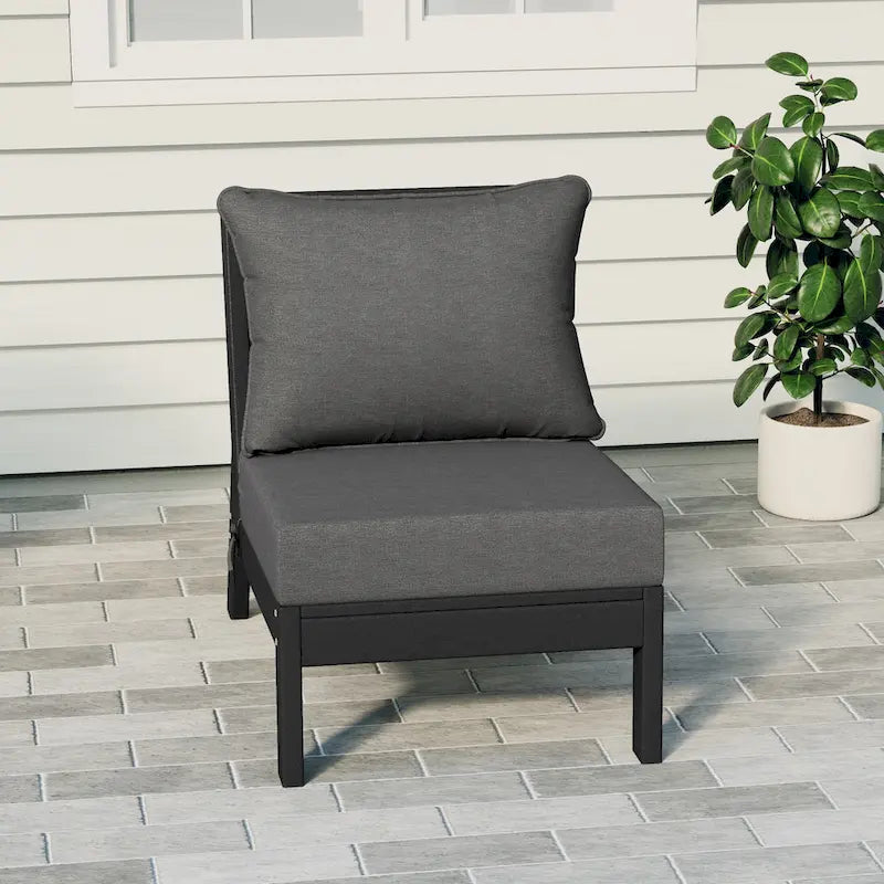 Fauteuil de jardin profond sans accoudoirs, noir, en polyéthylène haute densité (PEHD), avec coussins, Polytrends Birchwood (1 pièce)
