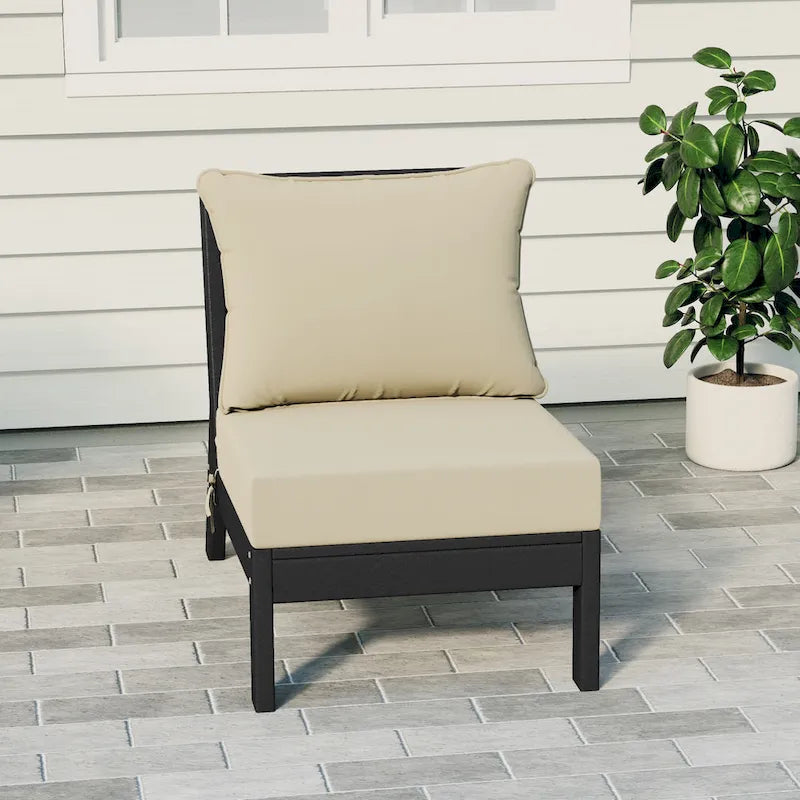 Fauteuil de jardin profond sans accoudoirs, noir, en polyéthylène haute densité (PEHD), avec coussins, Polytrends Birchwood (1 pièce)