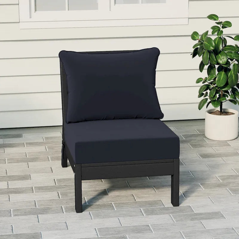 Fauteuil de jardin profond sans accoudoirs, noir, en polyéthylène haute densité (PEHD), avec coussins, Polytrends Birchwood (1 pièce)