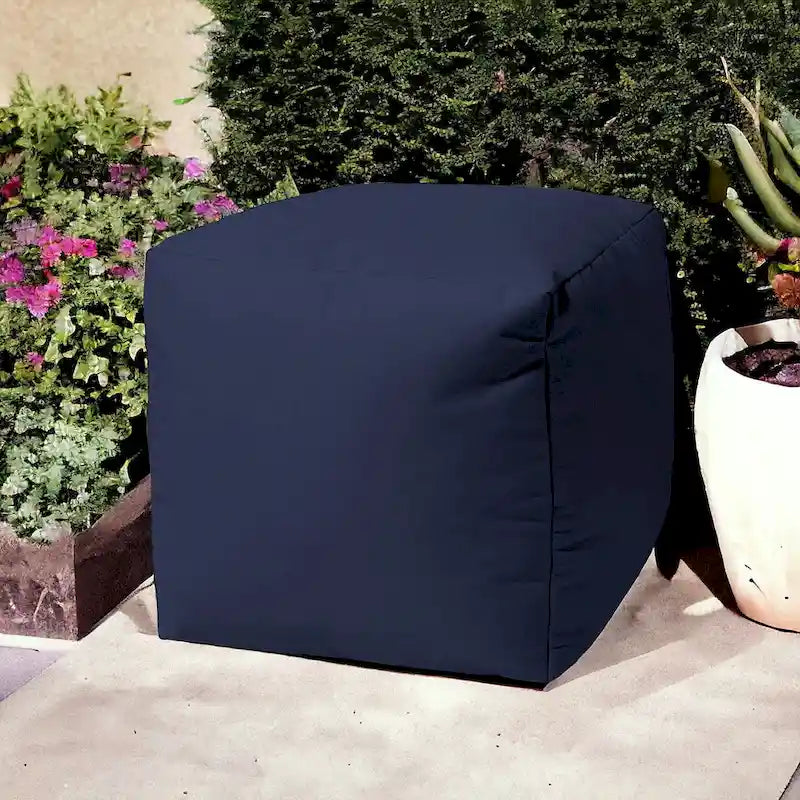 HomeRoots 17 Cool Warm Indigo Blue Solid Color Indoor Outdoor Pouf Cover - 17' X '17' X '1