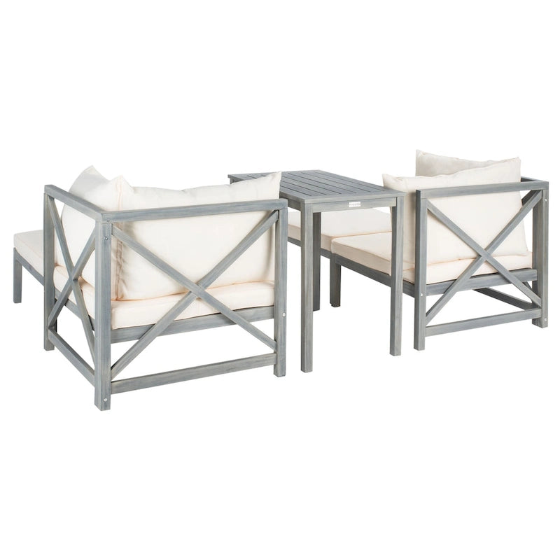Ensemble de canapé d'angle 5 pièces Ronson de SAFAVIEH Outdoor Living - Gris cendré/Beige - 68,6 cm (L) x 68,6 cm (P) x 68,6 cm (H)
