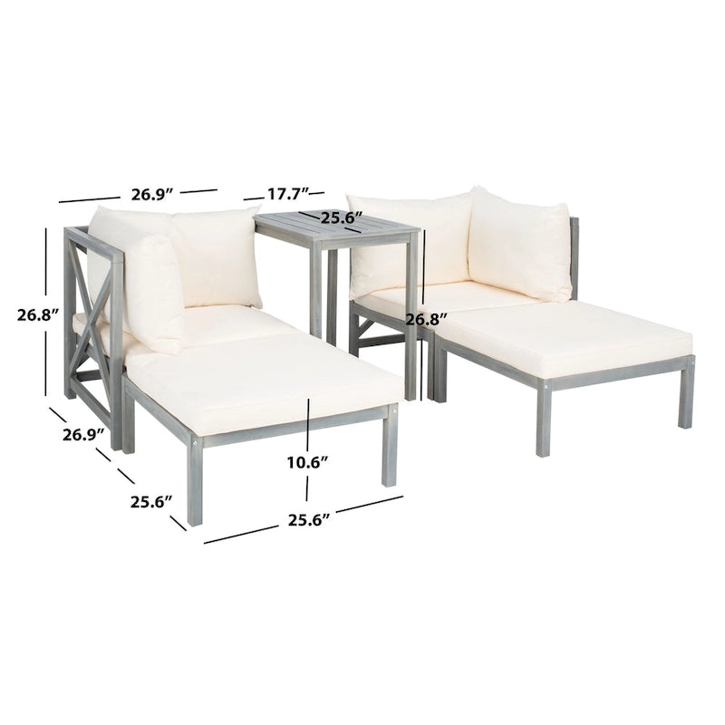 Ensemble de canapé d'angle 5 pièces Ronson de SAFAVIEH Outdoor Living - Gris cendré/Beige - 68,6 cm (L) x 68,6 cm (P) x 68,6 cm (H)