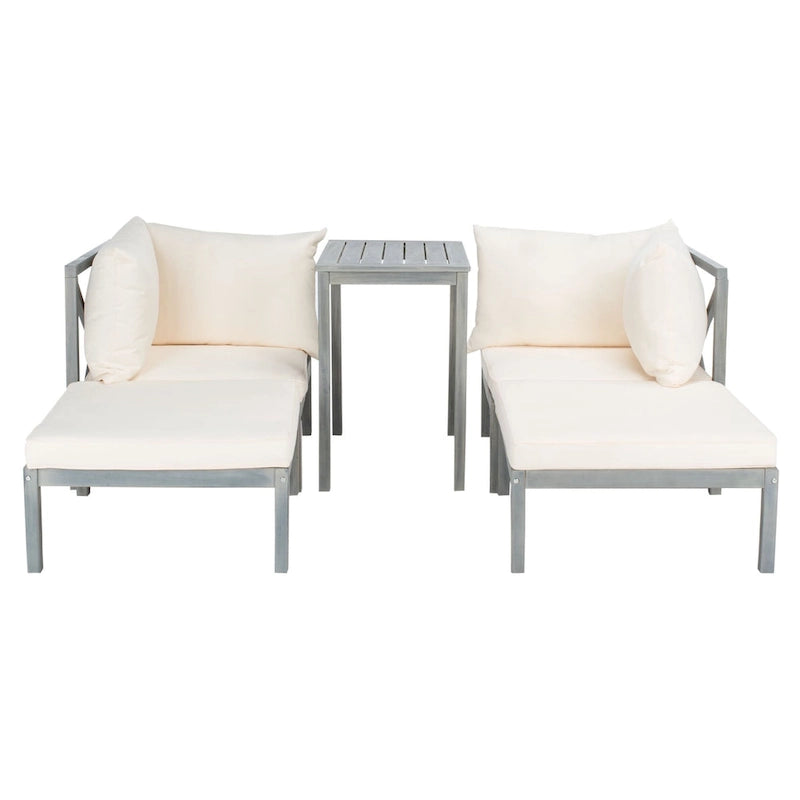 Ensemble de canapé d'angle 5 pièces Ronson de SAFAVIEH Outdoor Living - Gris cendré/Beige - 68,6 cm (L) x 68,6 cm (P) x 68,6 cm (H)