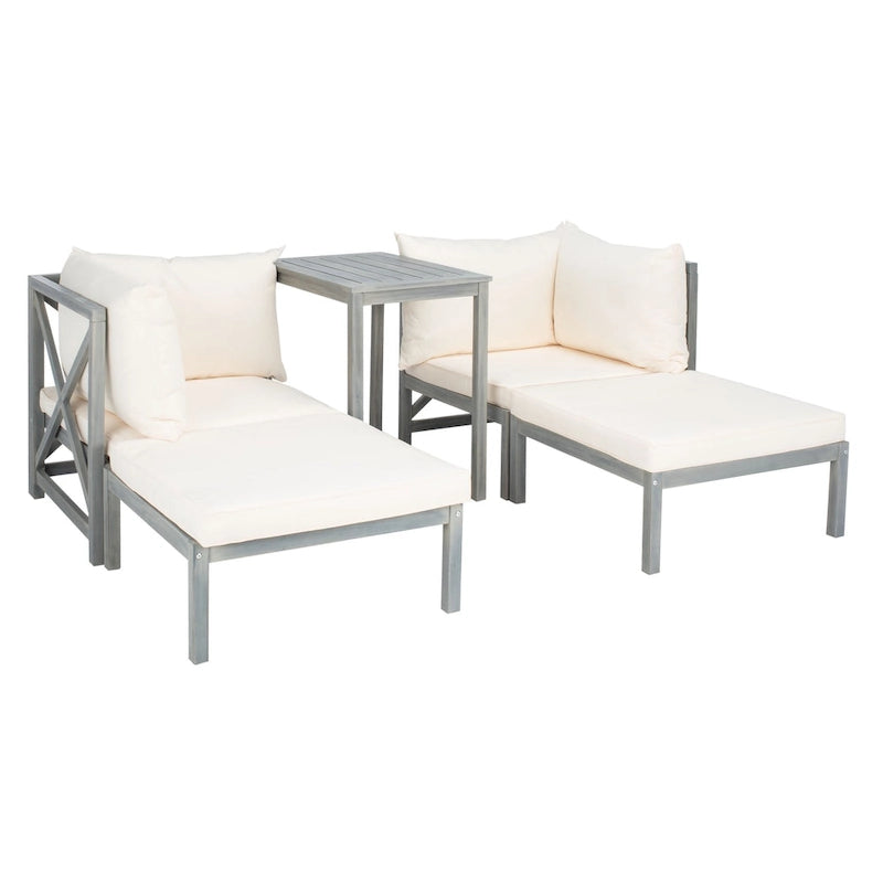 Ensemble de canapé d'angle 5 pièces Ronson de SAFAVIEH Outdoor Living - Gris cendré/Beige - 68,6 cm (L) x 68,6 cm (P) x 68,6 cm (H)