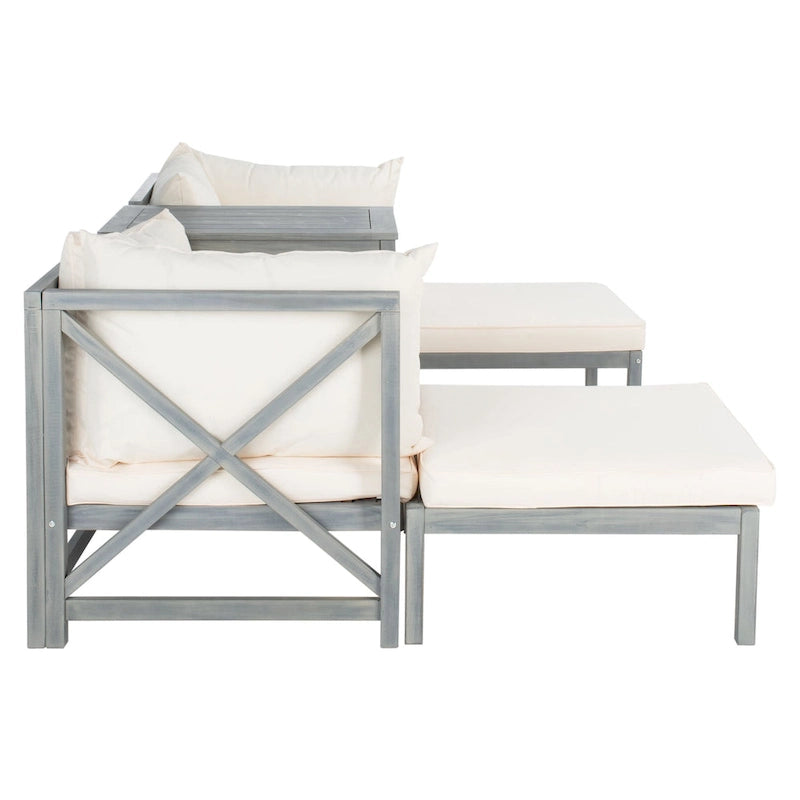 Ensemble de canapé d'angle 5 pièces Ronson de SAFAVIEH Outdoor Living - Gris cendré/Beige - 68,6 cm (L) x 68,6 cm (P) x 68,6 cm (H)