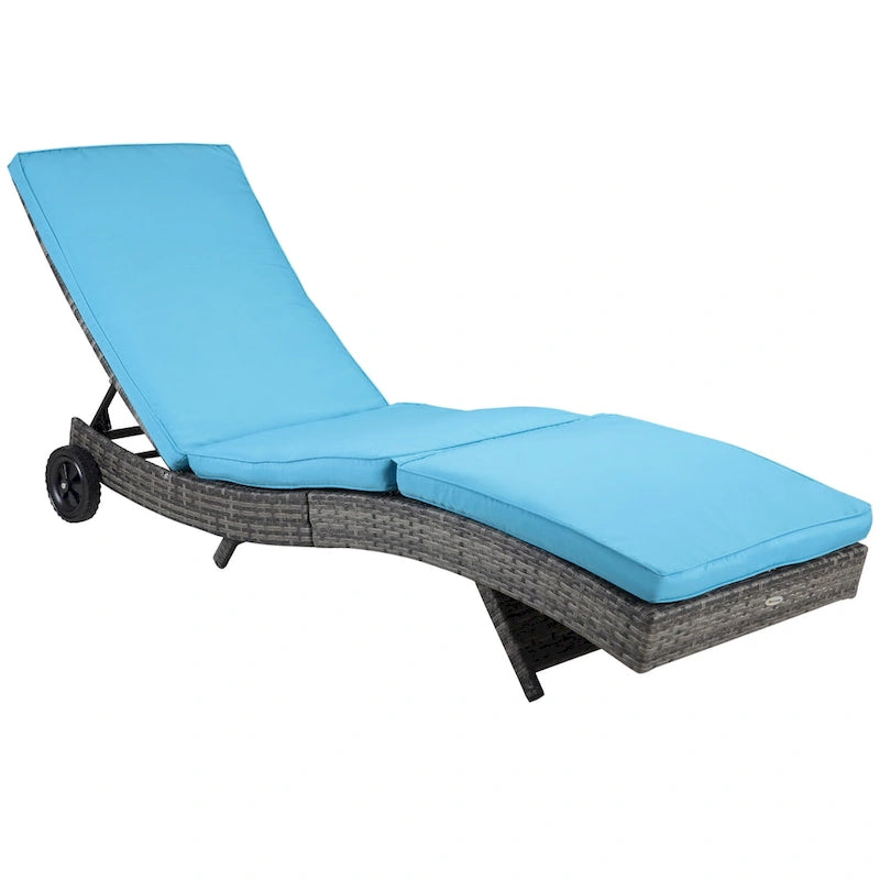 Wicker Chaise Lounge Pool Chair, Outdoor Pe Rattan Cushioned Patio Sun Lounger W/ 5-Level Adjustable Backrest & Wheels