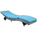 Chaise longue de piscine en osier, transat d'extérieur en rotin PE rembourré avec dossier réglable sur 5 niveaux et roulettes