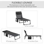Chaise longue inclinable, transat portable, lit de camp pliant, avec dossier réglable et oreiller amovible
