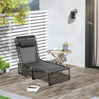 Chaise longue inclinable, transat portable, lit de camp pliant, avec dossier réglable et oreiller amovible