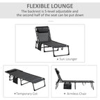Chaise longue inclinable, transat portable, lit de camp pliant, avec dossier réglable et oreiller amovible