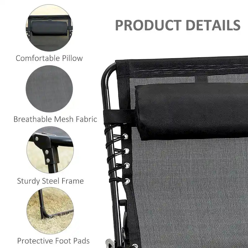 Chaise longue inclinable, transat portable, lit de camp pliant, avec dossier réglable et oreiller amovible