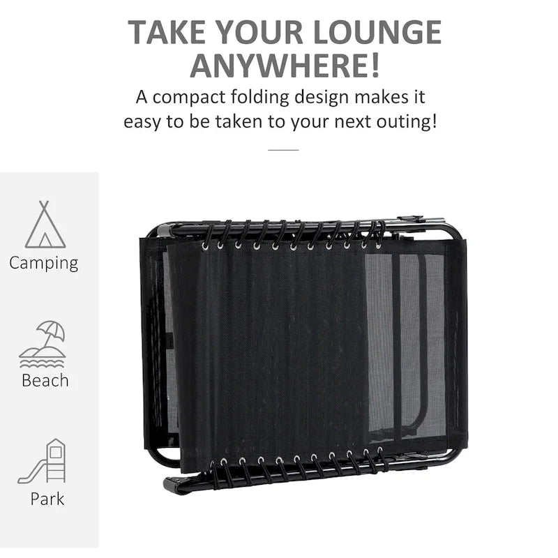 Chaise longue inclinable, transat portable, lit de camp pliant, avec dossier réglable et oreiller amovible