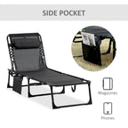Chaise longue inclinable, transat portable, lit de camp pliant, avec dossier réglable et oreiller amovible