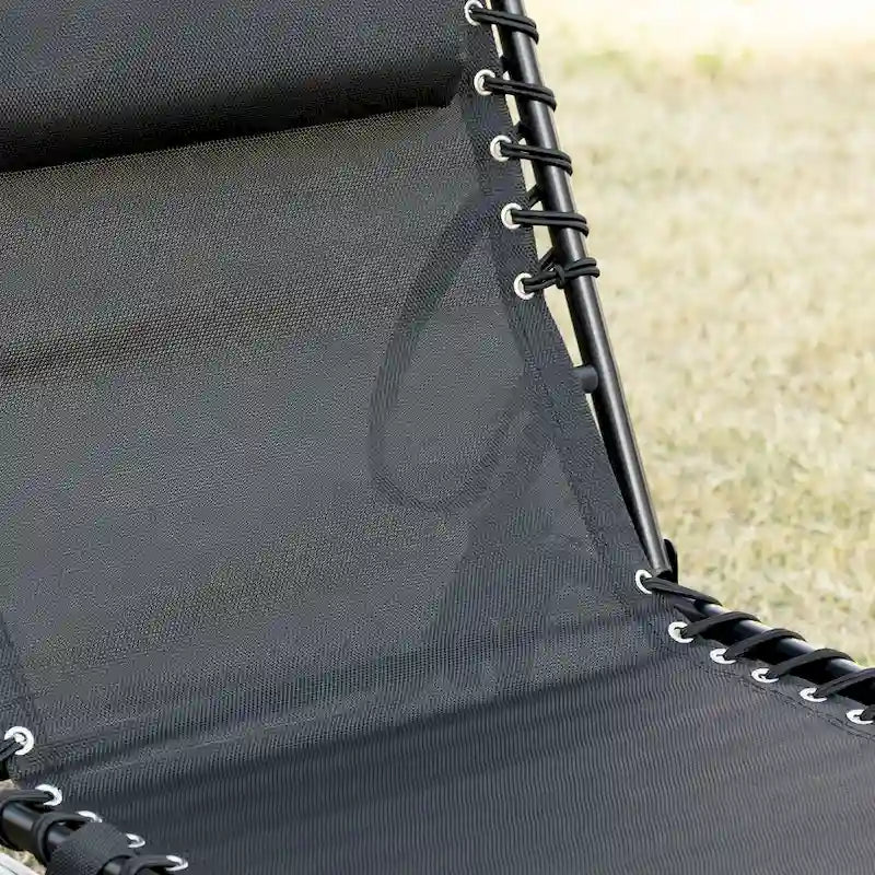 Chaise longue inclinable, transat portable, lit de camp pliant, avec dossier réglable et oreiller amovible