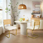 Chaises en rotin style moderne du milieu du siècle, assise rembourrée en polaire, sans accoudoirs, dossier en rotin et pieds en métal, lot de 2, couleur crème