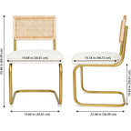 Chaises en rotin style moderne du milieu du siècle, assise rembourrée en polaire, sans accoudoirs, dossier en rotin et pieds en métal, lot de 2, couleur crème