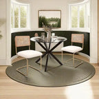 Chaises en rotin style moderne du milieu du siècle, assise rembourrée en polaire, sans accoudoirs, dossier en rotin et pieds en métal, lot de 2, couleur crème