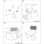 Chaises en rotin style moderne du milieu du siècle, assise rembourrée en polaire, sans accoudoirs, dossier en rotin et pieds en métal, lot de 2, couleur crème