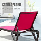 Chaise longue d'extérieur, 2 pièces, chaise longue de patio en aluminium et plastique avec dossier réglable sur 5 positions et roulettes