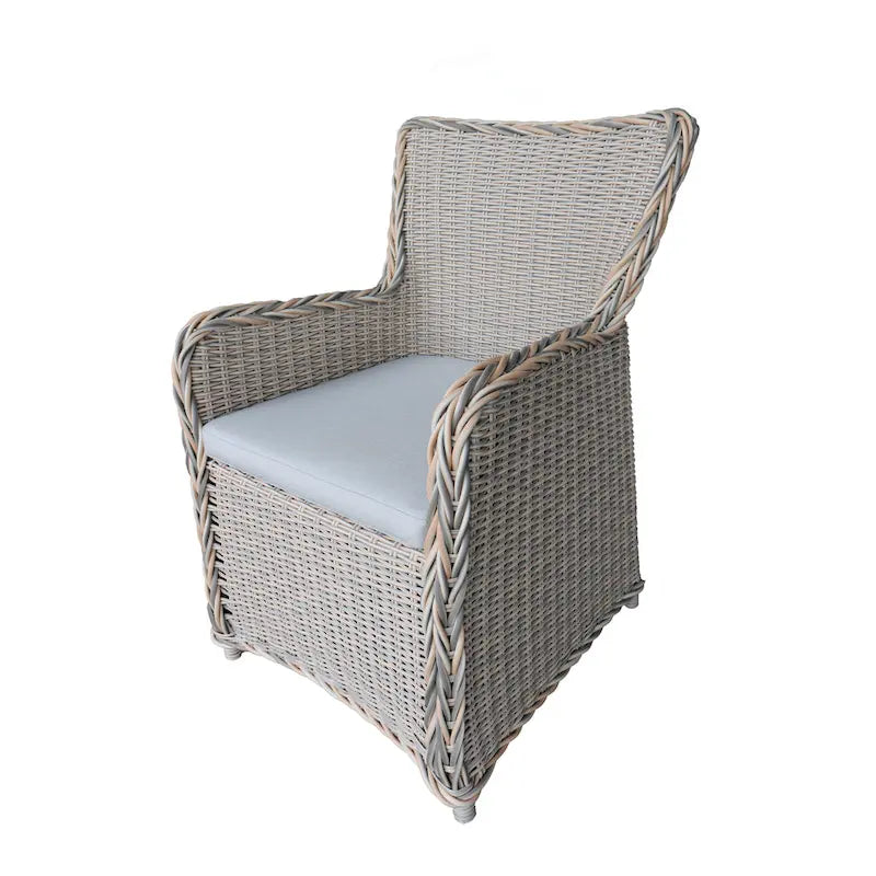 Ensemble de 2 chaises de salle à manger Teva Furniture Hawaii en résine tressée PE, coloris gris/blanc cassé/beige, avec coussin