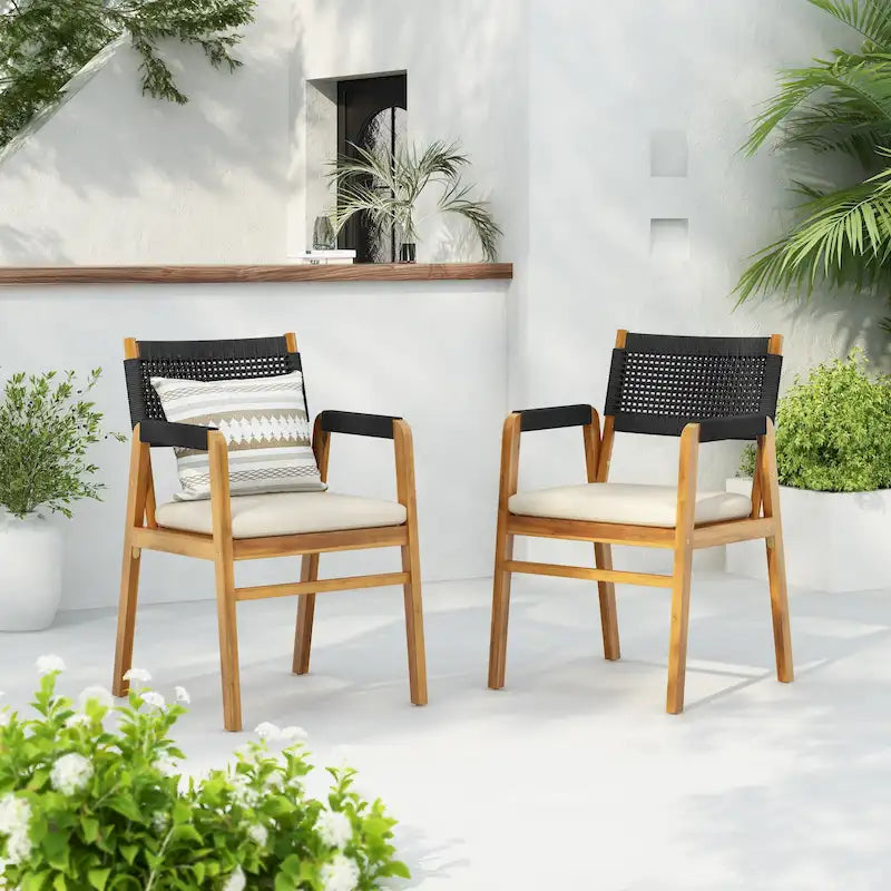 Chaises de salle à manger d'extérieur Oucacia en bois d'acacia et corde (lot de 2) par Christopher Knight Home