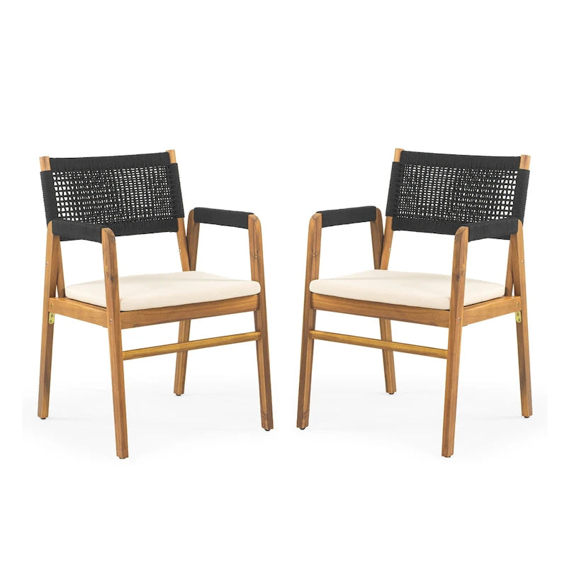 Chaises de salle à manger d'extérieur Oucacia en bois d'acacia et corde (lot de 2) par Christopher Knight Home
