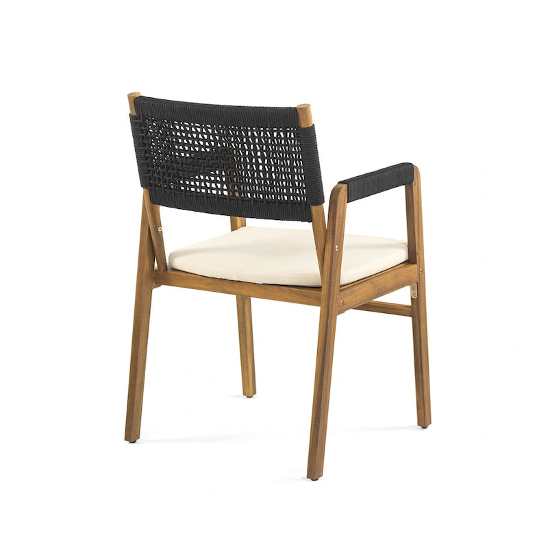 Chaises de salle à manger d'extérieur Oucacia en bois d'acacia et corde (lot de 2) par Christopher Knight Home