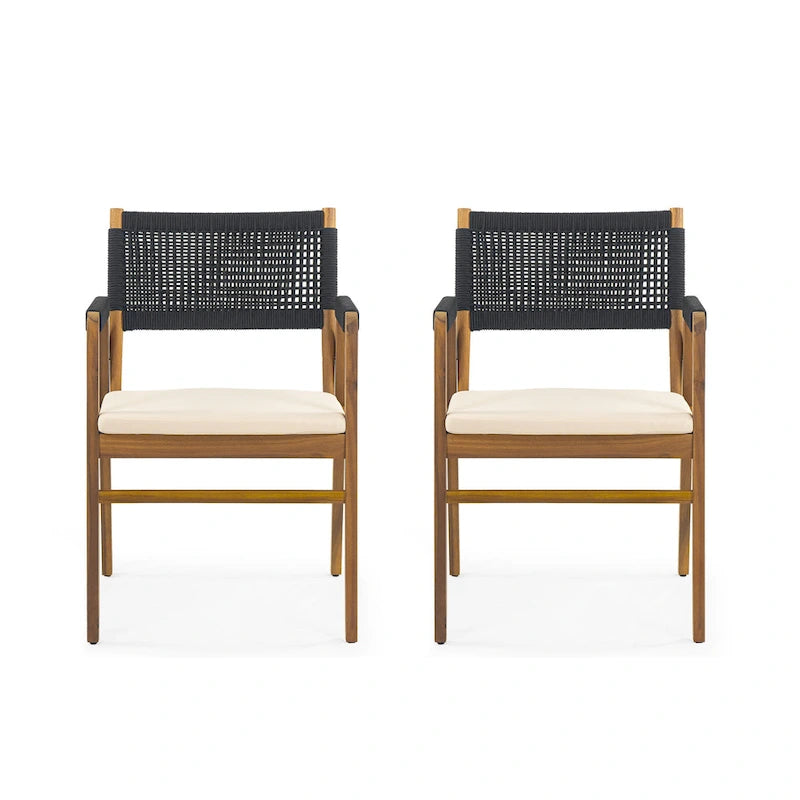 Chaises de salle à manger d'extérieur Oucacia en bois d'acacia et corde (lot de 2) par Christopher Knight Home