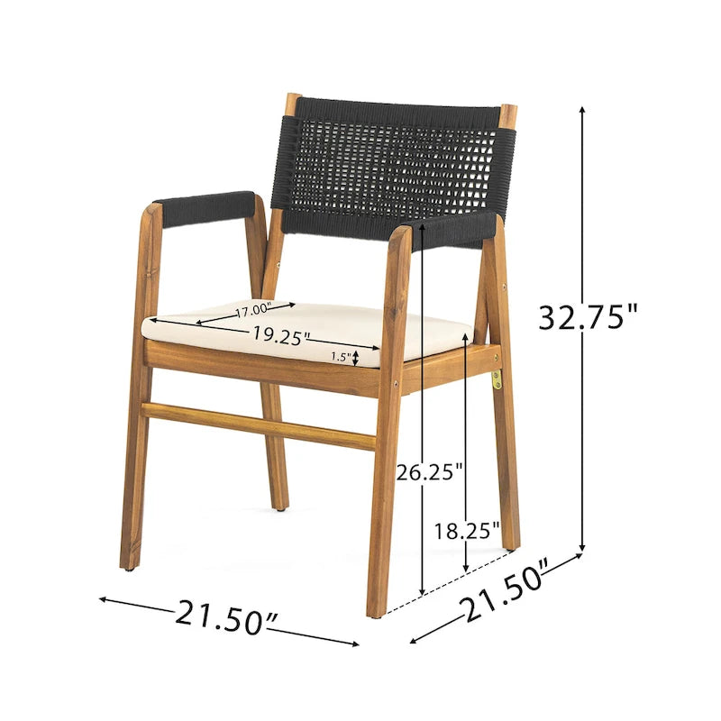 Chaises de salle à manger d'extérieur Oucacia en bois d'acacia et corde (lot de 2) par Christopher Knight Home