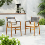 Chaises de salle à manger d'extérieur Oucacia en bois d'acacia et corde (lot de 2) par Christopher Knight Home