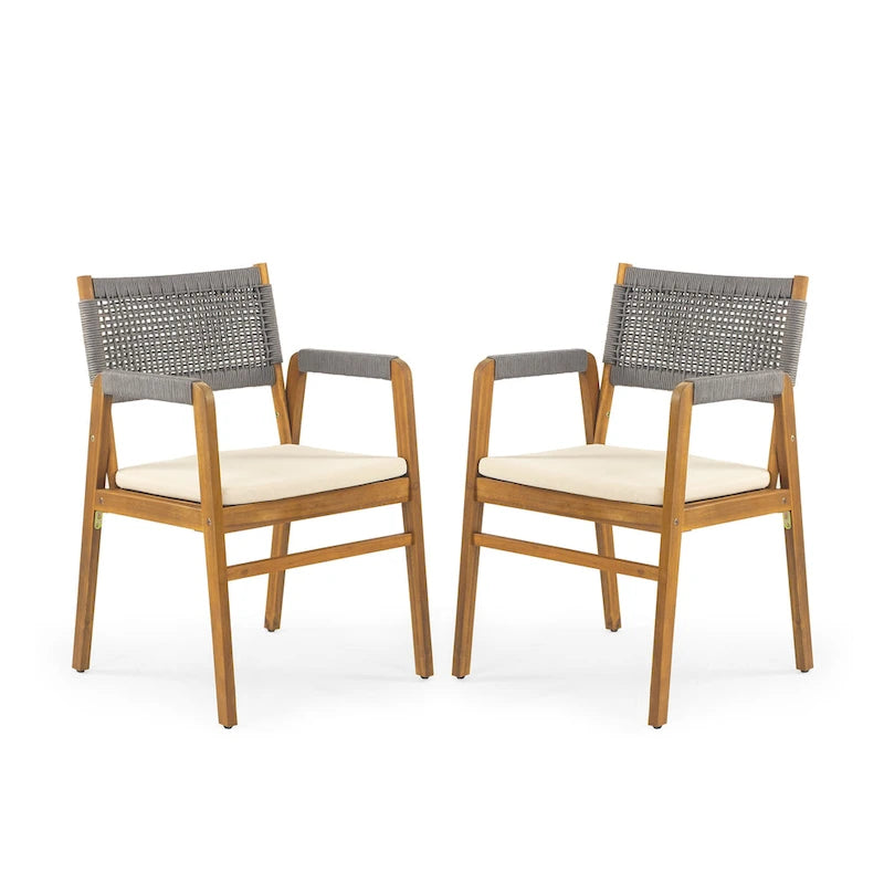Chaises de salle à manger d'extérieur Oucacia en bois d'acacia et corde (lot de 2) par Christopher Knight Home