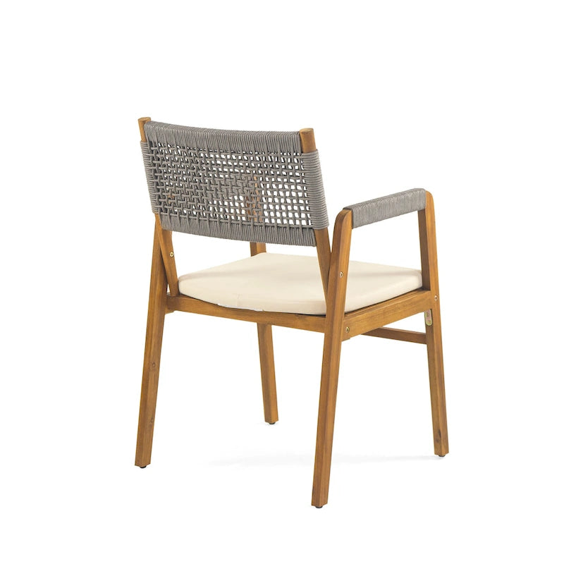 Chaises de salle à manger d'extérieur Oucacia en bois d'acacia et corde (lot de 2) par Christopher Knight Home