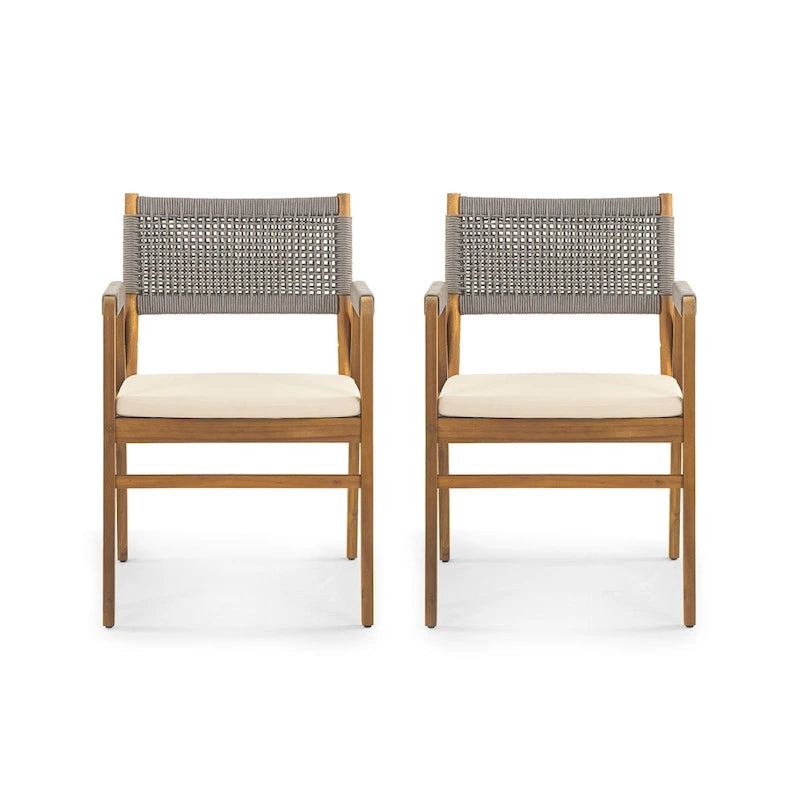 Chaises de salle à manger d'extérieur Oucacia en bois d'acacia et corde (lot de 2) par Christopher Knight Home