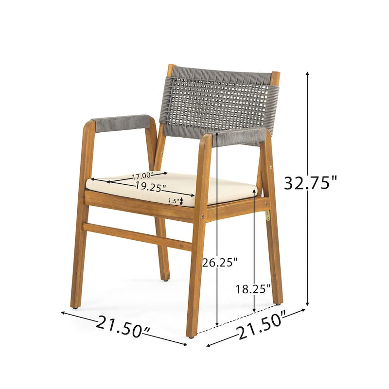 Chaises de salle à manger d'extérieur Oucacia en bois d'acacia et corde (lot de 2) par Christopher Knight Home