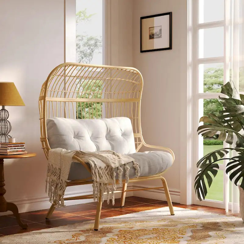 Canapé deux places d'extérieur en osier Palos avec coussin en tissu par Christopher Knight Home
