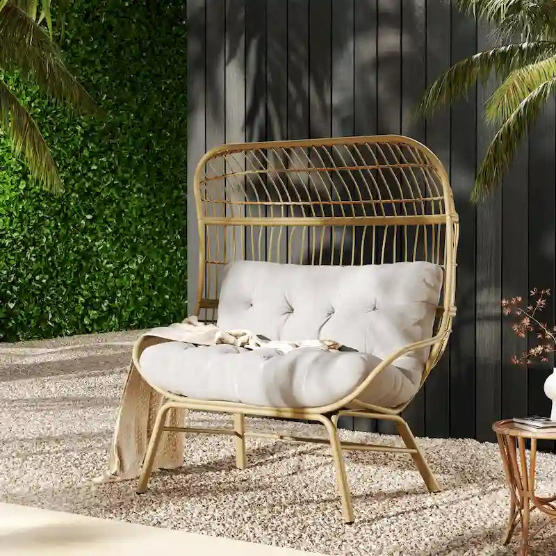 Canapé deux places d'extérieur en osier Palos avec coussin en tissu par Christopher Knight Home