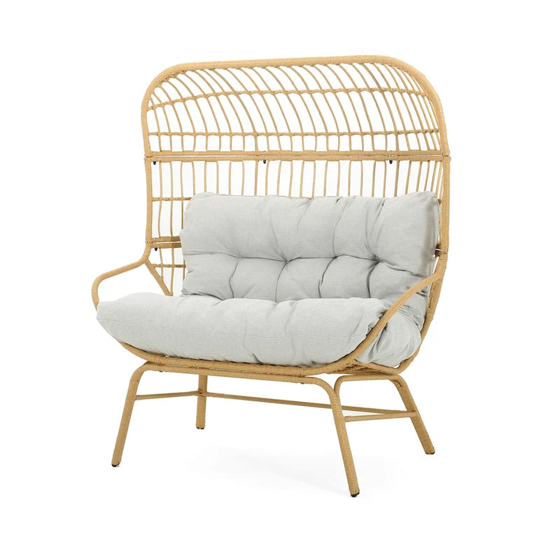 Canapé deux places d'extérieur en osier Palos avec coussin en tissu par Christopher Knight Home